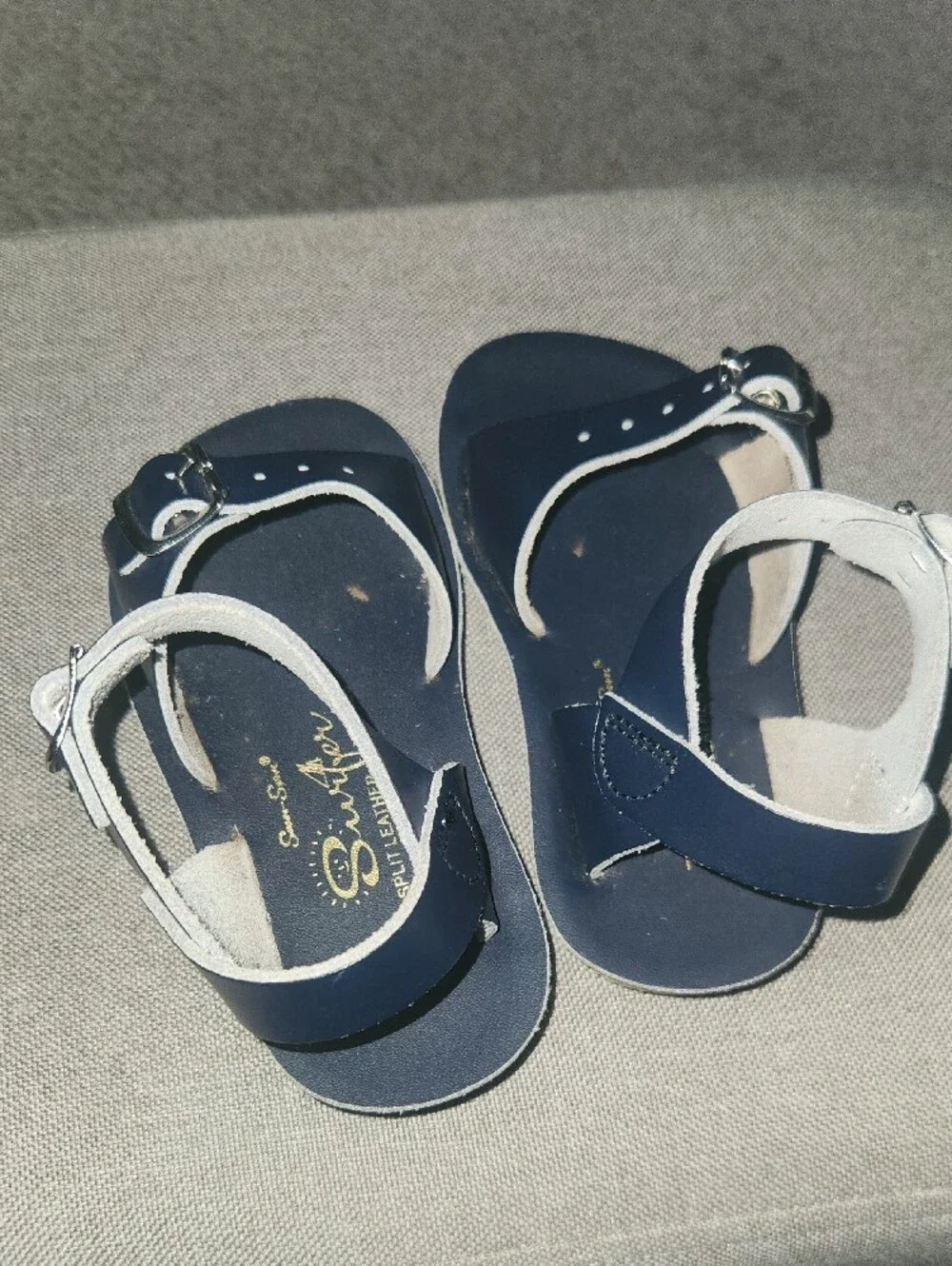 Kids Navy Leather Buckle Sandals